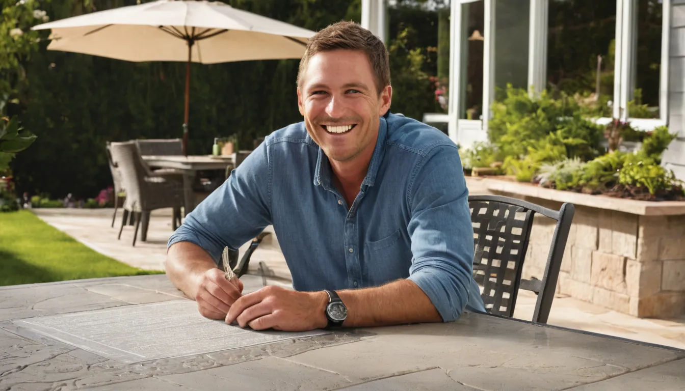 Homeowner reviewing a written concrete quote on a patio